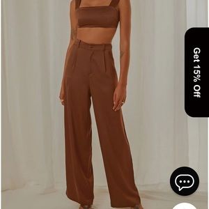 Peppermayo satin pant set two piece chocolate brown